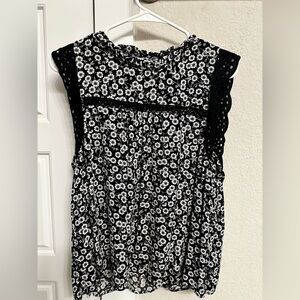 LOFT Black and White Floral Lace Blouse